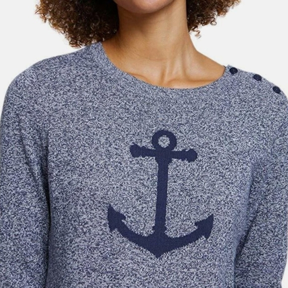 Nautica Long Sleeve Anchor Intarsia Womens Sweater Top - Picture 3 of 16